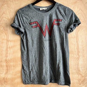 Distressed Weezer Band Logo Tour Short Sleeve T-Shirt Gray Hollister Women's M